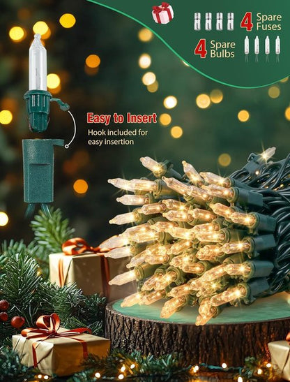 Hopolon Clear Christmas Lights Set - 50 Count Mini String Lights on Green Wire - 13 Feet for Indoor/Outdoor Decor