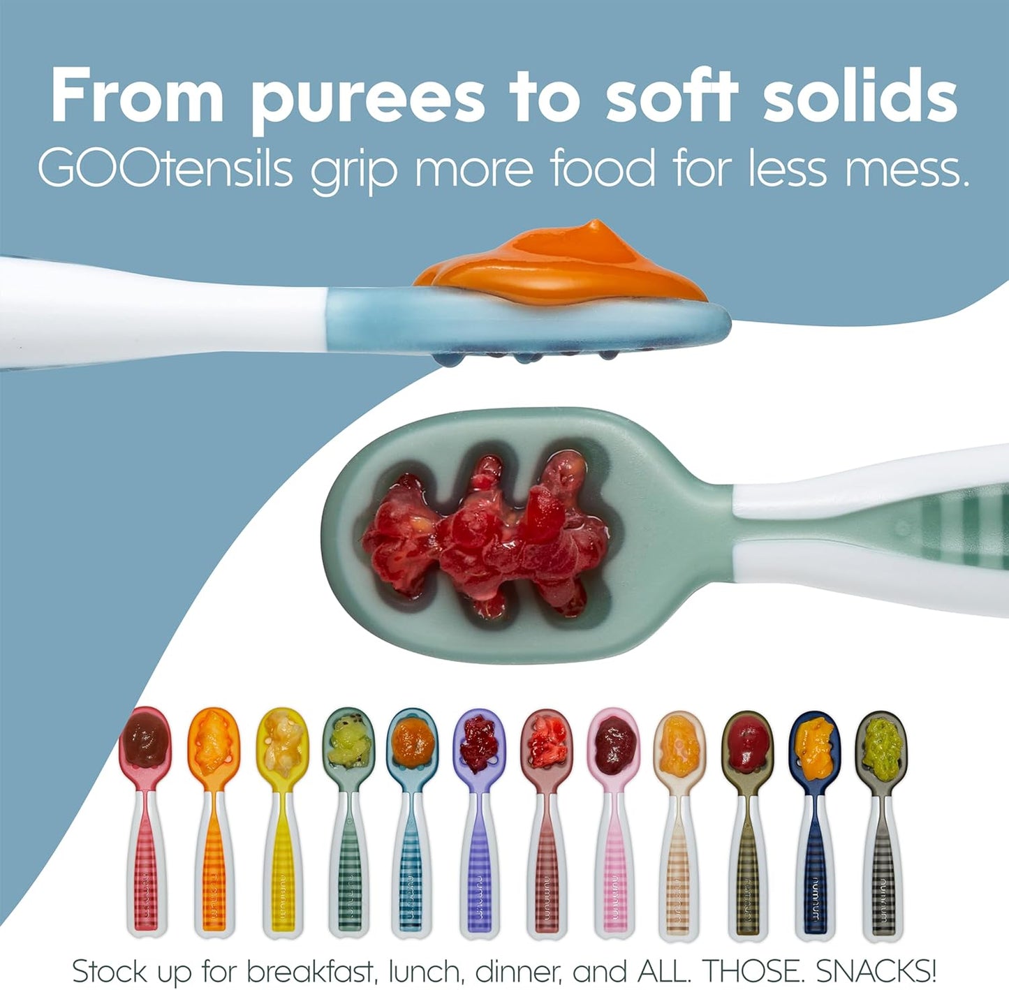 NumNum Baby Spoons Set - Silicone Self-Feeding Utensils for 6+ Months | BPA-Free, 6 Pack Rainbow