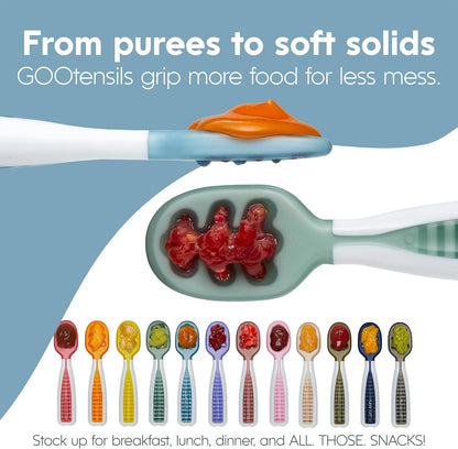 NumNum Baby Spoons Set - Silicone Self-Feeding Utensils for 6+ Months | BPA-Free, 6 Pack Rainbow