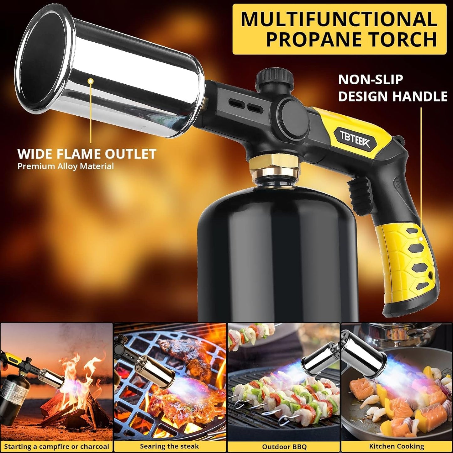 TBTEEK Cooking Torch - Powerful Culinary Grilling Torch for Searing Meat & BBQ | Propane Torch (Tank Not Included)