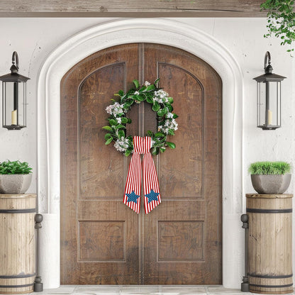 Regine Switzerland Patriotic Wreath Sash - Red White Stripe Star Design | 5.1 x 54.3" for 4th of July Decor