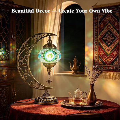 Lamwinsco DIY Turkish Mosaic Lamp Kit - Green Variation, Crescent Moon Table Lamp