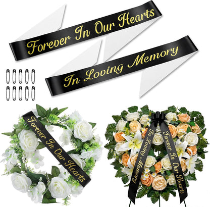 Norme Memorial Funeral Sash - 2 Pcs 63x3.8'' Satin Ribbon in Black for Casket Wreaths & Celebrations