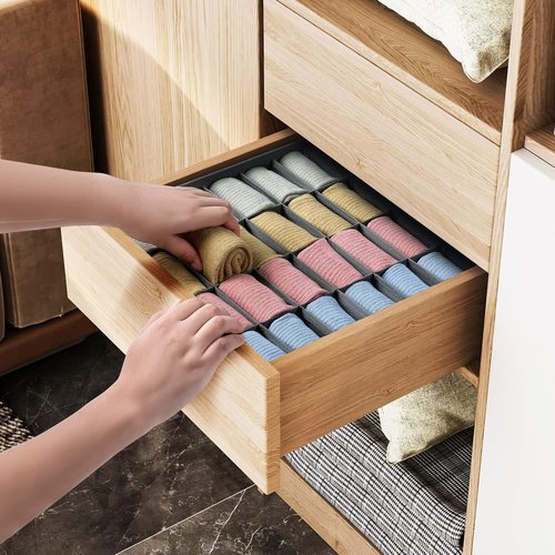 Joyoldelf Sock Drawer Organizer - 24 Cell Underwear & Sock Storage Dividers | Grey, 2 Pack
