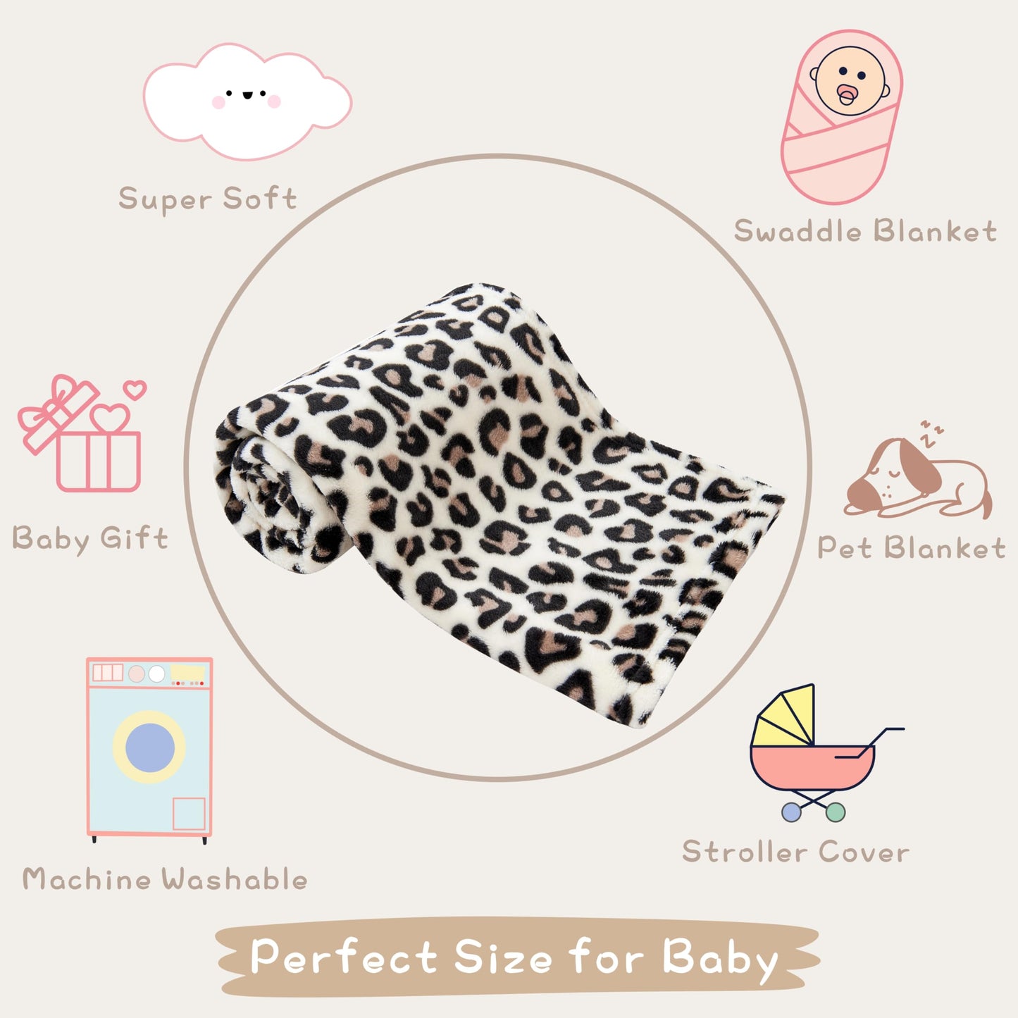Yurhap Leopard Print Baby Blanket Fleece Baby Blankets for Boys Girls, Ultra Soft Cozy Fluffy Infant Toddler Newborn Receiving Blankets for Crib Stroller, 30"x40", Cream