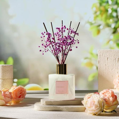 Cocorrína Reed Diffuser - Cherry Blossom Scented Home Decor | 17 Fl. Oz with 8 Sticks & Preserved Flowers