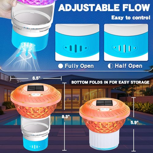 FineBud 2025 Solar Chlorine Floater - Colorful Light & Adjustable Flow for Pools & Hot Tubs