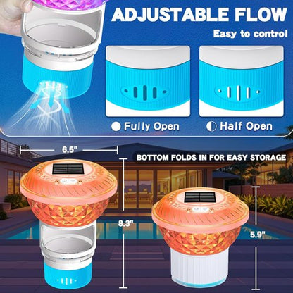 FineBud 2025 Solar Chlorine Floater - Colorful Light & Adjustable Flow for Pools & Hot Tubs