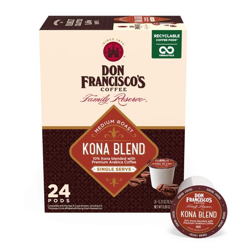 Don Francisco's Kona Blend Coffee Pods, 24 Count, Medium Roast, Compatible with Keurig Brewers