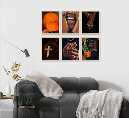 Skiennix 6-Piece Black Man Canvas Wall Art - Trendy Luxury Street Paintings for Home Decor