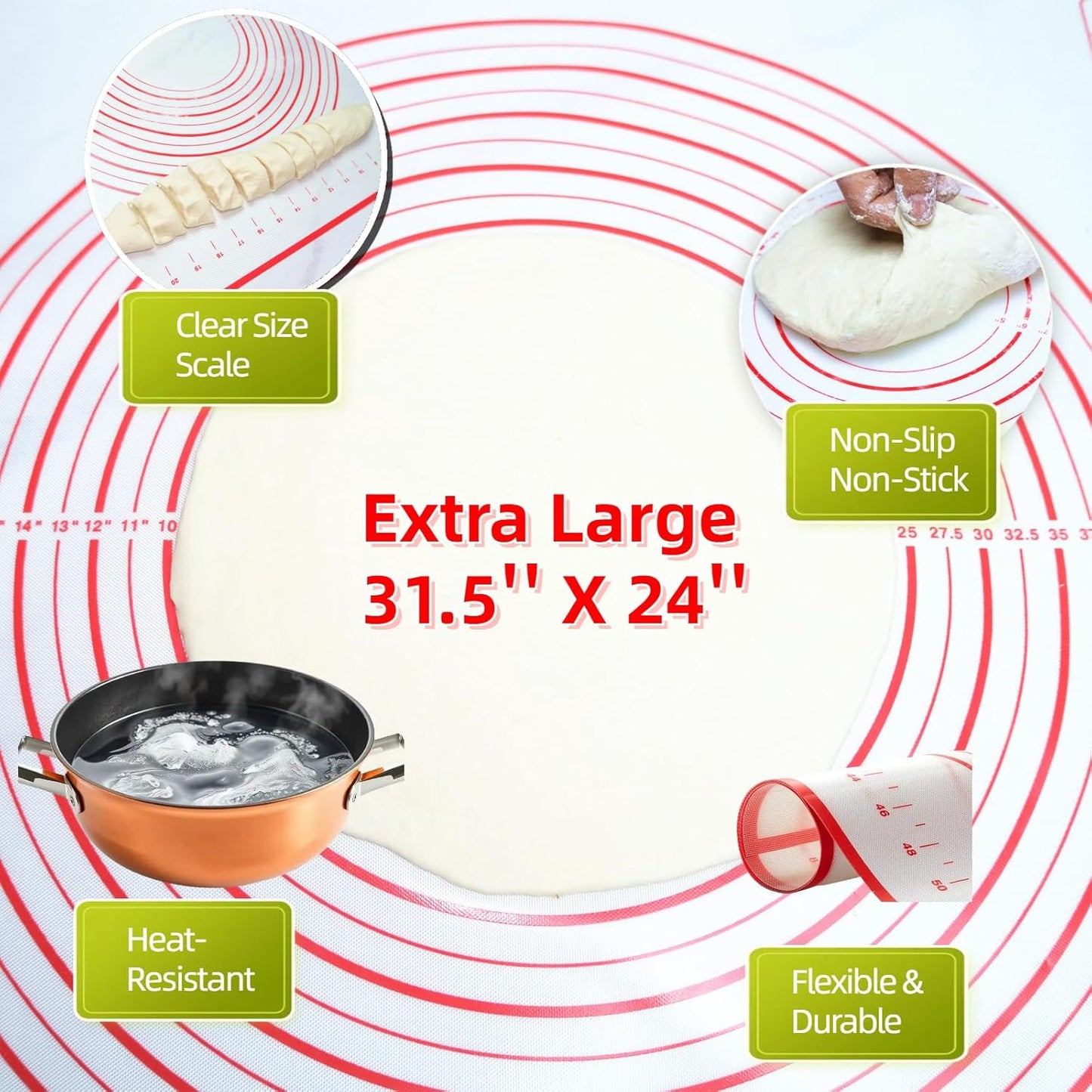 Silicone Baking Mat by Extra Large | Non-Stick, Heat-Resistant Dough & Pastry Roller – 31.5'' x 24''