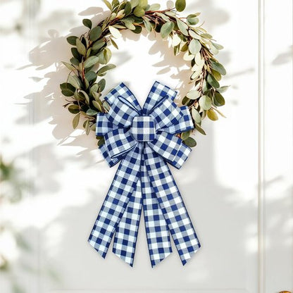 Blue Buffalo Plaid Wreath Bow - Stylish Blue & White Burlap Ribbon for Home Decor | Perfect for Birthdays & Anniversaries