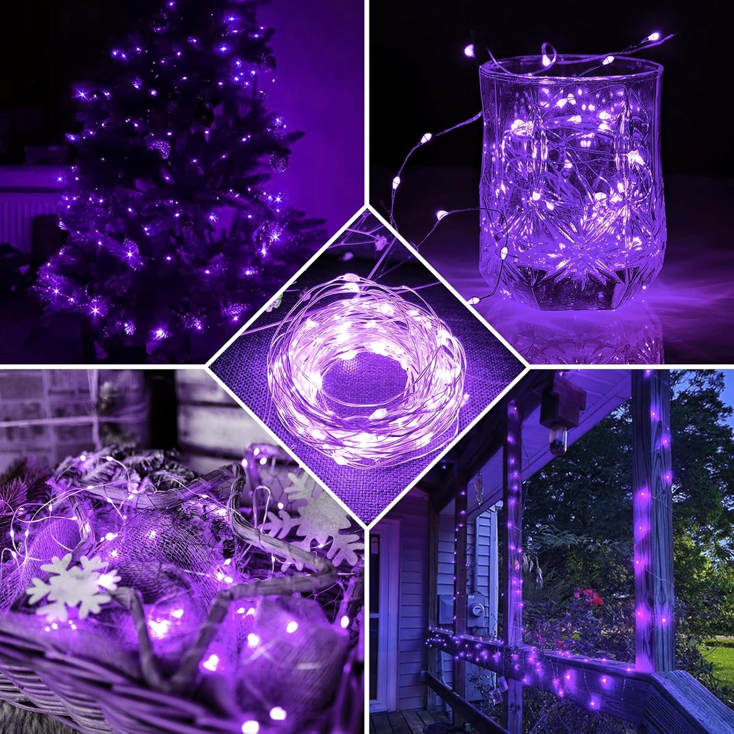 Skiennix 24-Pack Purple Fairy Lights - 7Ft 20 LED Twinkle String Lights | Battery Operated & Waterproof for Weddings, Halloween, Christmas, & Parties
