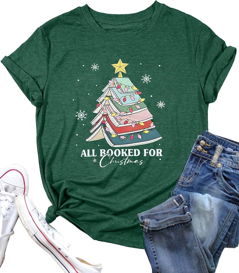 Christmas Shirt for Women Merry Xmas Holiday Short Sleeve T-Shirt A-Green1 X-Large