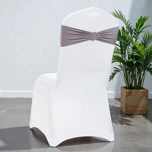 MDS Premium Stretch Spandex Chair Sashes - Pack of 100 with Buckle Slider for Weddings & Events | Silver Gray
