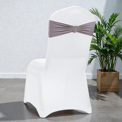 MDS Spandex Chair Sashes - Pack of 200 Elastic Stretch Bows with Buckle Slider | Silver Gray