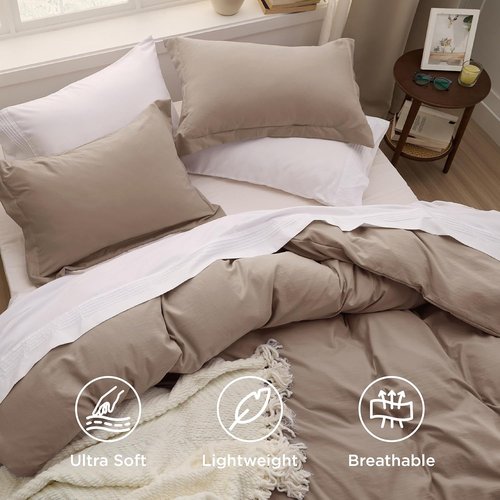 Bedsure Khaki Duvet Cover Set - Extra Soft Prewashed Cotton-Like Polyester | Twin/Twin XL, 2 Pieces