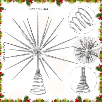 Silver Christmas Tree Topper 13.7 Inch – Exploding Star Burst, Two-Piece Base