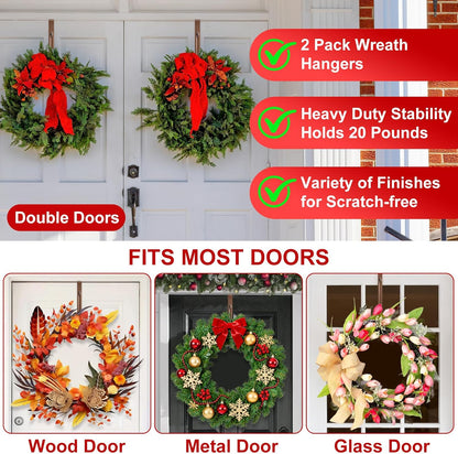 Skiennix 2-Pack Adjustable Wreath Hangers - Heavy Duty Metal Over The Door Hooks (12.5-20") for Easter & Welcome Signs
