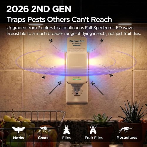 Flying Insect Traps+5 Refill Cartridges, 2026 2nd Gen, UV/Blue/Yellow Light Plug in Fly Trap & Indoor Bug Catcher for Gnats, No-Mess Bug Zapper, House & Fruit Flies, 7 * 24hrs Pest Control