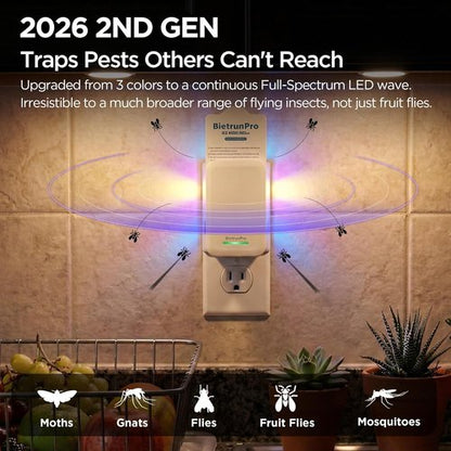 Flying Insect Traps+5 Refill Cartridges, 2026 2nd Gen, UV/Blue/Yellow Light Plug in Fly Trap & Indoor Bug Catcher for Gnats, No-Mess Bug Zapper, House & Fruit Flies, 7 * 24hrs Pest Control