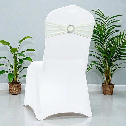 MDS Spandex Chair Sashes - Universal Fit Elastic Stretch Bow Ties for Weddings & Events | Ivory, Pack of 125
