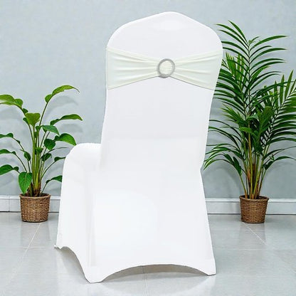 MDS Spandex Chair Sashes - Universal Fit Elastic Stretch Bow Ties for Weddings & Events | Ivory, Pack of 125