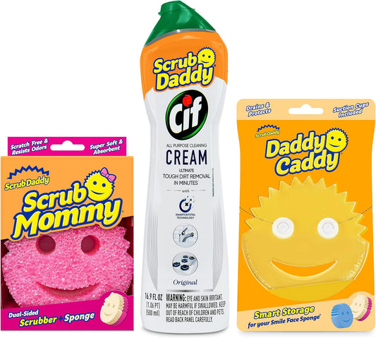 Scrub Daddy Scrub Mommy | Scratch-Free Dual-Sided Kitchen & Bathroom Scrubber + Cif All Purpose Cleaner - Complete Cleaning Supplies Kit