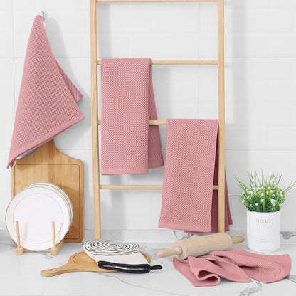 Homaxy Kitchen Dish Towels - Ultra Soft 100% Cotton Waffle Weave | Quick Drying, 13 x 28 Inches, 4-Pack in Dried Rose