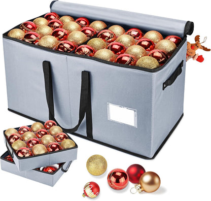 Skiennix Christmas Ornament Storage Box - Organize 128 Three-Inch Ornaments | Grey with 8 Removable Trays
