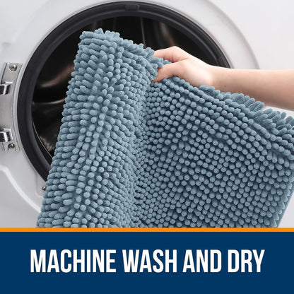 OLANLY Bathroom Runner Rugs - Soft Absorbent Chenille Bath Mats | Quick Dry, Machine Washable, 70x24, Airy Blue