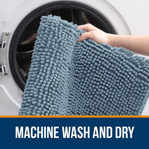 OLANLY Bathroom Rugs 70x24, Extra Soft Absorbent Chenille Bath Rugs, Rubber Backing Quick Dry, Machine Washable Bath Mats for Bathroom Floor, Tub and Shower, Home Decor Accessories, Airy Blue