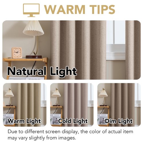 H.VERSAILTEX Linen Curtains 100% Blackout Curtains for Bedroom 45 inch Long Full Light Blocking Nature Linen Blended Window Curtains for Living Room Nickel Grommet (2 Panels, Heathered Sand)