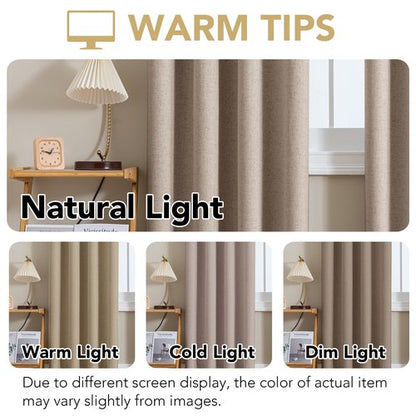 H.VERSAILTEX Linen Curtains 100% Blackout Curtains for Bedroom 84 inch Long Full Light Blocking Nature Linen Blended Window Curtains for Living Room Nickel Grommet (2 Panels, Heathered Sand)