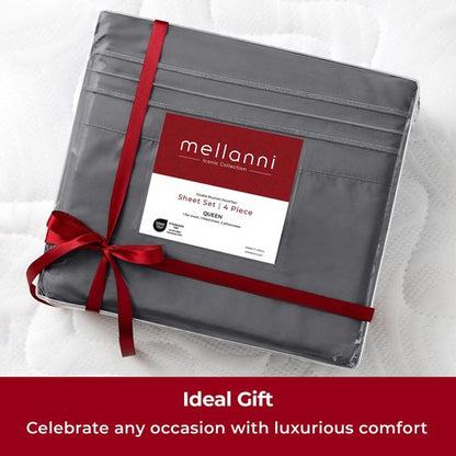 Mellanni Extra Deep Twin Sheets - 3 PC Iconic Collection Bedding - Hotel Luxury, Ultra Soft, Cooling Bed Sheets - Wrinkle, Fade, Stain Resistant (Twin, Gray)