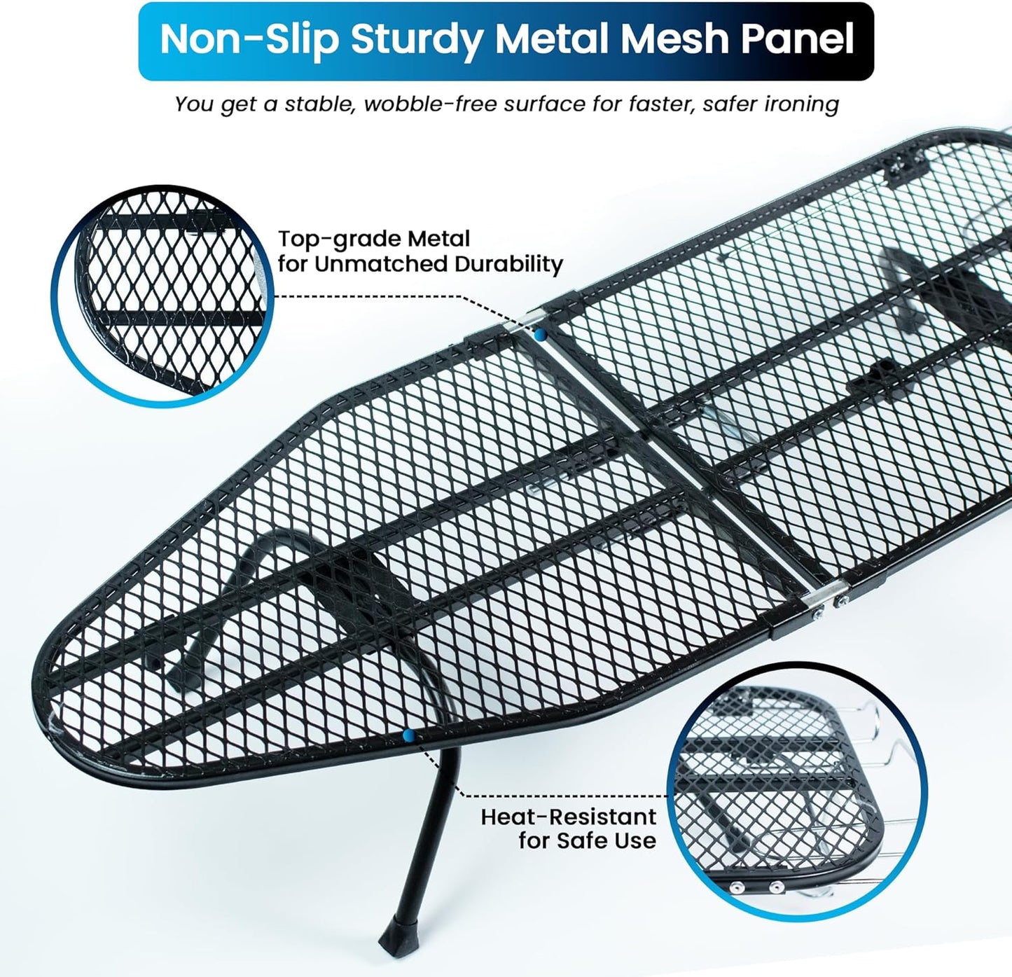 Regine Switzerland Metal Mesh Panel Ironing Board - Foldable Heavy-Duty Design with Heat-Resistant Cover & 100% Cotton Pad (Grey)