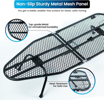Regine Switzerland Metal Mesh Panel Ironing Board - Foldable Heavy-Duty Design with Heat-Resistant Cover & 100% Cotton Pad (Grey)