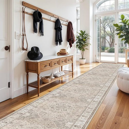 Hallway Washable Runner Rug - Vintage Soft Non-Slip 3x20 Entryway Carpet | Ideal for Kitchen, Bathroom & Living Room