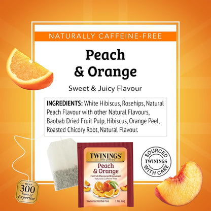 Twinings Peach & Orange Herbal Tea - Juicy & Fruity, Caffeine-Free, 20 Individually Wrapped Bags (Pack of 6)