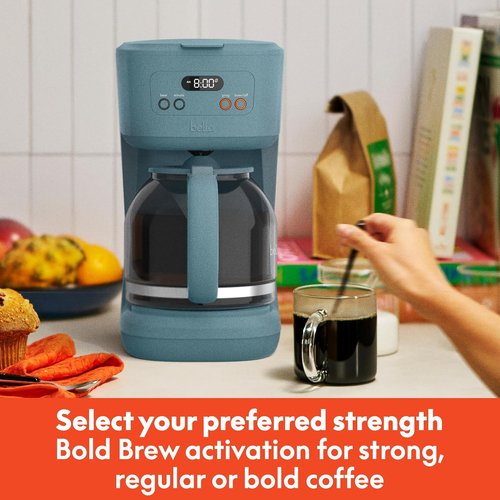 Bella 12-Cup Programmable Coffee Maker - Easy LCD Display, Auto Shutoff, Reusable Accessories, Surf Color