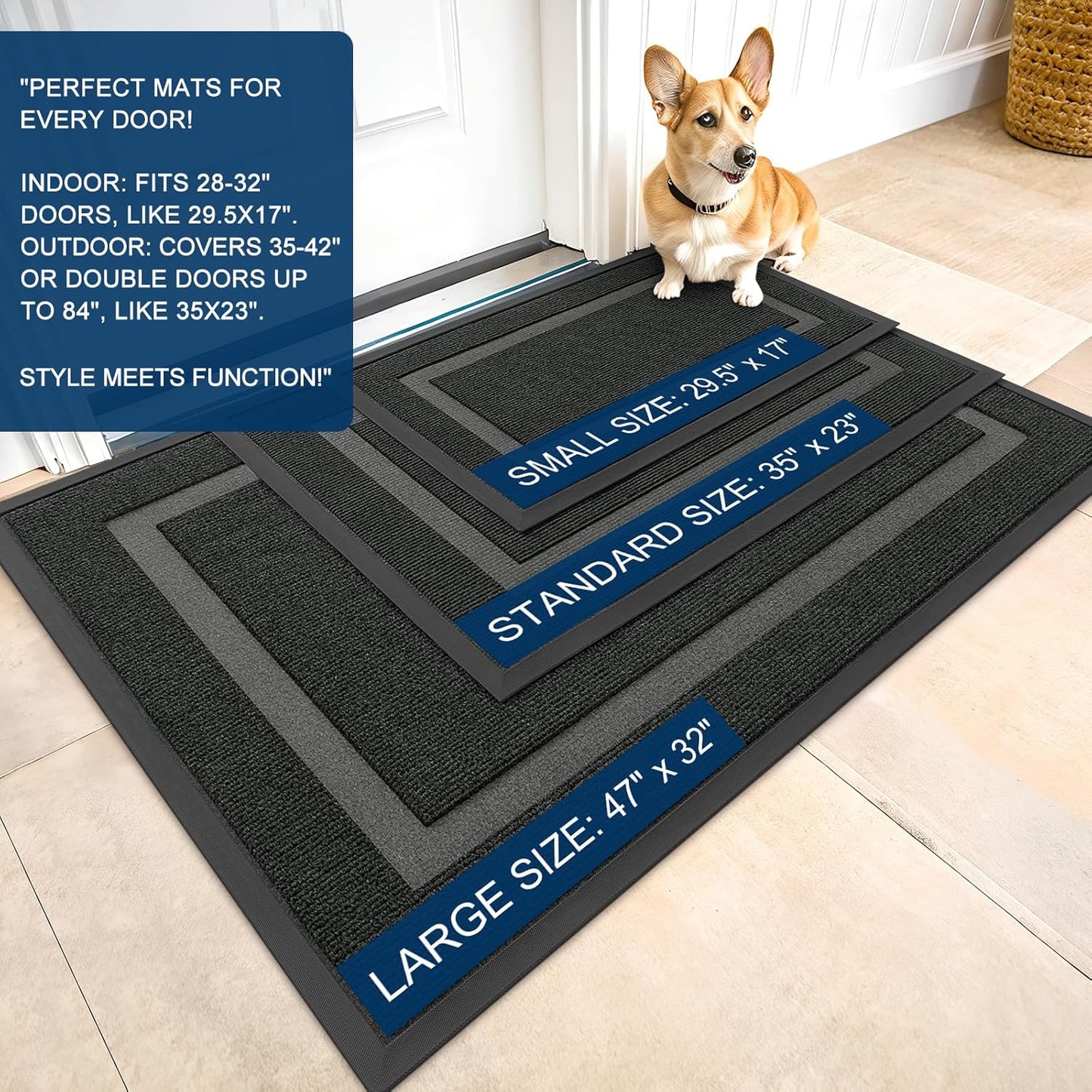 OLANLY Waterproof Front Door Mat - All-Season, Fade Resistant, Easy Clean | 23.5x15.5, Black