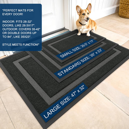 OLANLY Front Door Mat Indoor Outdoor Entrance, Waterproof All-Season, All-Weather Doormat, Sturdy Natural Rubber, Fade Resistant, Low Profile, Easy Clean Patio Porch Entryway Mat, 59x40, Black