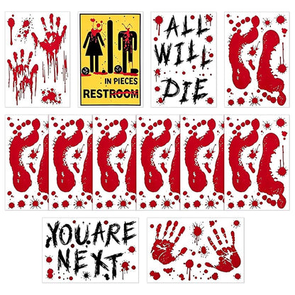 12 Sheets Halloween Bloody Handprint Footprint Floor Stickers