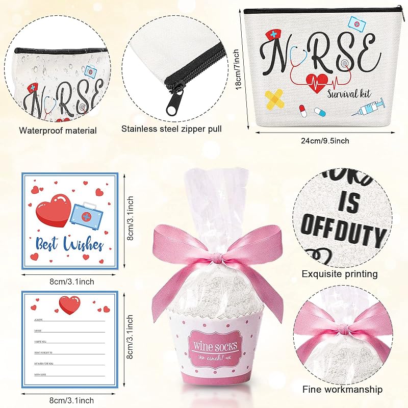 Nurse Gift Set with Tumbler, Keychain, Socks & Makeup Bag – White (Variation: White)