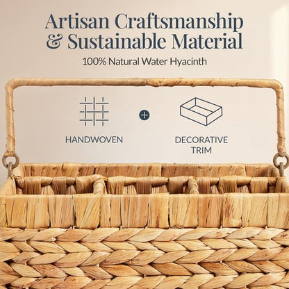 Best Choice Products Utensil Caddy - Woven Wicker 4-Compartment Organizer for Kitchen & Parties | Natural