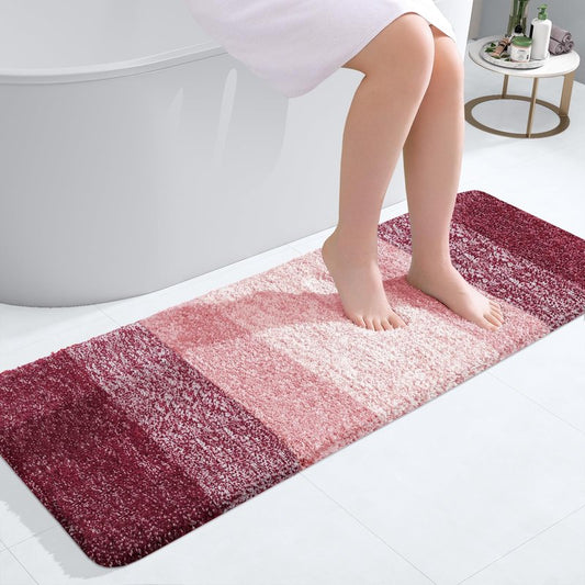 OLANLY Bathroom Runner Rugs Mat 47x17, Extra Soft Absorbent Microfiber Bath Rugs, Rubber Backing, Quick Dry, Washable Long Bath Mats for Bathroom Floor, Tub and Shower, Home Decor Accessories, Red