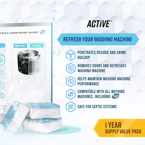 Eco-Friendly Washing Machine Cleaner Tablets by [Brand Name] - 24 Pack Deep Cleaning for HE Front & Top Load Washers