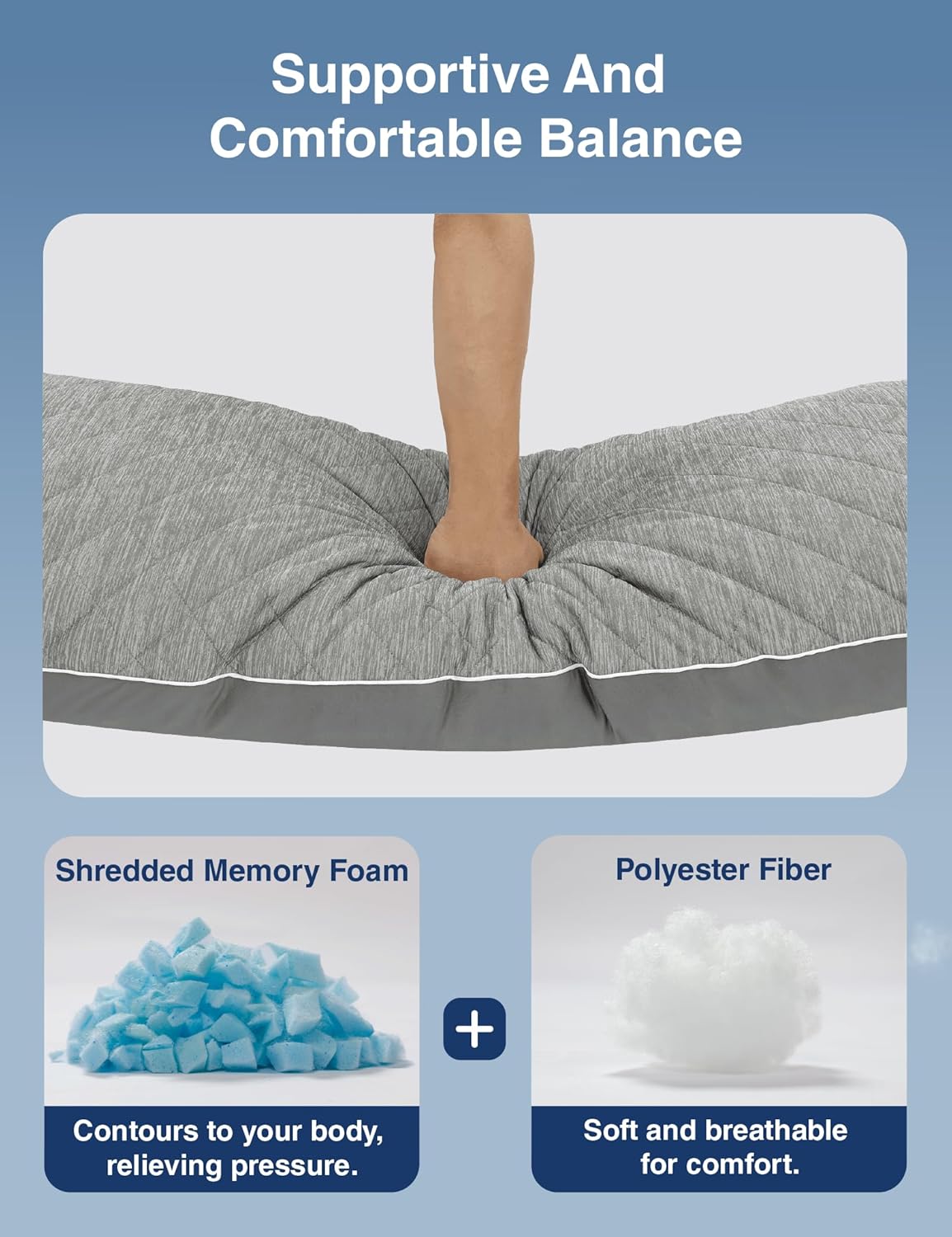 ZonLi Cooling Body Pillow - Memory Foam Insert for Side Sleepers & Pregnancy | 20 x 54 Inch, Grey with Washable Case