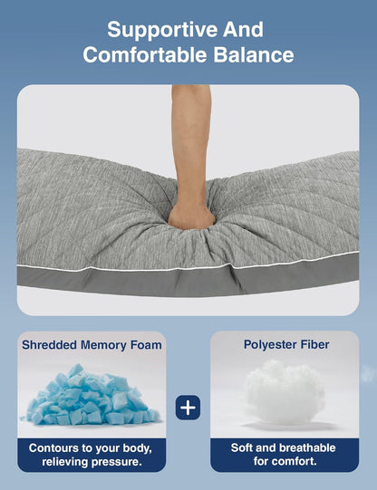 ZonLi Cooling Body Pillow - Memory Foam Insert for Side Sleepers & Pregnancy | 20 x 54 Inch, Grey with Washable Case