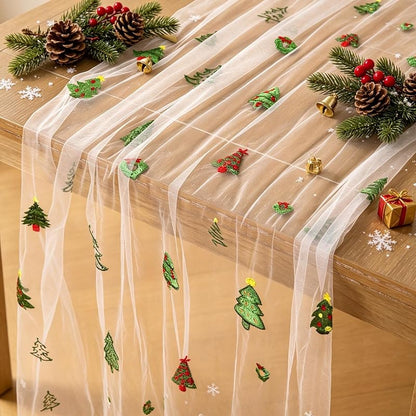 Christmas Tree Embroidered Table Runner 120 Inch - Santaben, 1 Pack (Variation: Christmas Tree+1 Pack)
